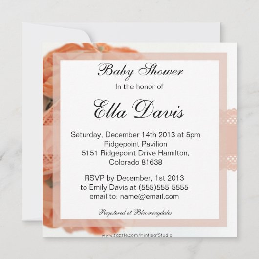 Perzik Rozen en de Uitnodiging van het Baby shower (Achterkant)