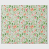 Perzik Rozen en Hibiscus op groen inpakpapier (Vlak)