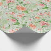 Perzik Rozen en Hibiscus op groen inpakpapier (Hoek)