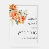 Perzik rozen en pioenen bevroren bruiloft WELKOM Acryl Bord (Voorkant)