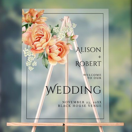 Perzik rozen en pioenen bevroren bruiloft WELKOM Acryl Bord (Neutraal)