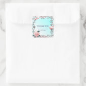 Perzik Rozen en vlinders - Birthday Party Favor Vierkante Sticker (Tas)