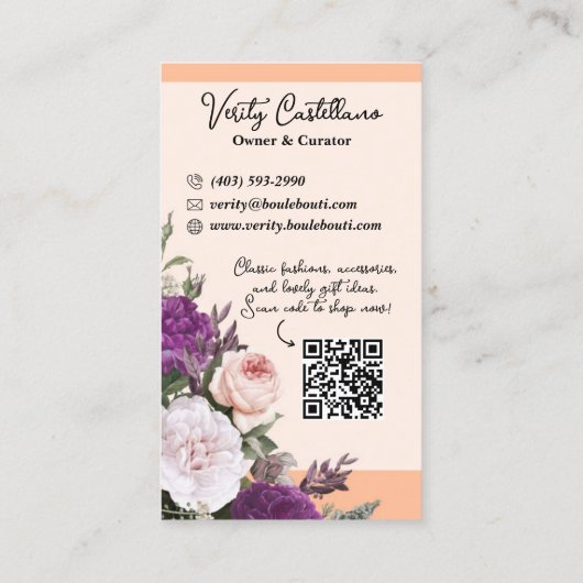  perzik  Rozen Floral Boutique QR Code Visitekaartje (Achterkant)