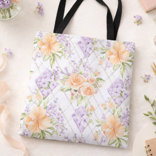 Perzik Rozen Lavendel Cottagecore Bloemige Boodsch Tote Bag