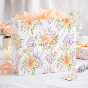 Perzik Rozen Lavendel Cottagecore Bloemmotief Groot Cadeauzakje