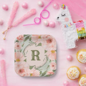 Perzik Rozen op Sage Green gepersonaliseerd Papieren Bordje (Feest)