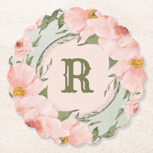 Perzik Rozen & Sage Green Kartonnen Onderzetters (Voorkant)