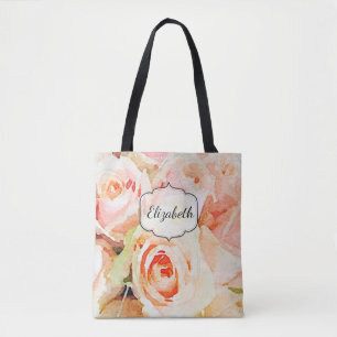Perzik Rozen Waterverf Custom Tote Bag