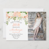 Perzik Rozen Witte Hydrangeas Foto Afstuderen Aankondiging (Voorkant)