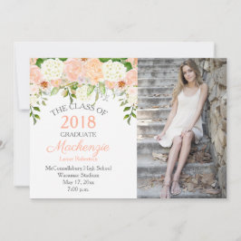 Perzik Rozen Witte Hydrangeas Foto Afstuderen Aankondiging