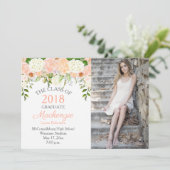 Perzik Rozen Witte Hydrangeas Foto Afstuderen Aankondiging (Staand voorkant)