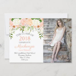 Perzik Rozen Witte Hydrangeas Foto Afstuderen Aankondiging