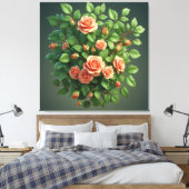 Perzik Rozenboeket Met Groene Tinten Canvas Afdruk (Insitu (Slaapkamer))