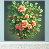 Perzik Rozenboeket Met Groene Tinten Canvas Afdruk (Insitu (Houten vloer))