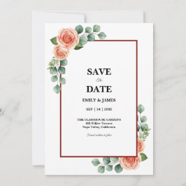 Perzik Rozenwaterverf Eucalyptus Rand Bewaar de Save The Date