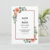 Perzik Rozenwaterverf Eucalyptus Rand Bewaar de  Save The Date (Staand voorkant)