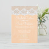 Perzik Rustic Lace & Barn Wood Wedding Invitations Kaart (Staand voorkant)