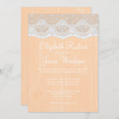 Perzik Rustic Lace & Barn Wood Wedding Invitations Kaart (Voorkant / Achterkant)