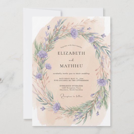 Perzik Rustieke Wilde Bloemen Bruiloft Kaart (Voorkant)