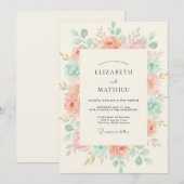 Perzik Rustige Botanische Bruiloft Kaart (Voorkant / Achterkant)