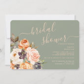 Perzik Sage Bloemen Bruids Douche Uitnodiging (Voorkant)