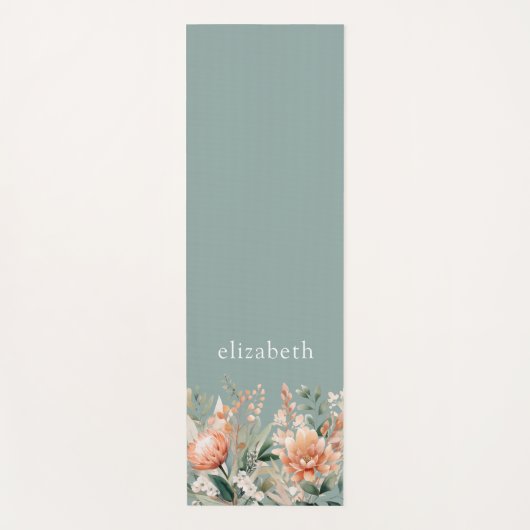 Perzik Sage Groene Boho Waterverf Bloemen Yogamat (Voorkant)