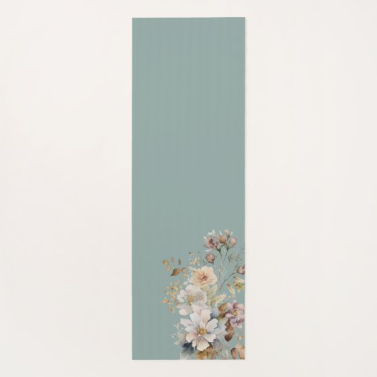 Perzik Sage Groene Boho Waterverf Bloemen Yogamat (Achterkant)