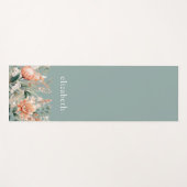 Perzik Sage Groene Boho Waterverf Bloemen Yogamat (Voorkant (horizontaal))