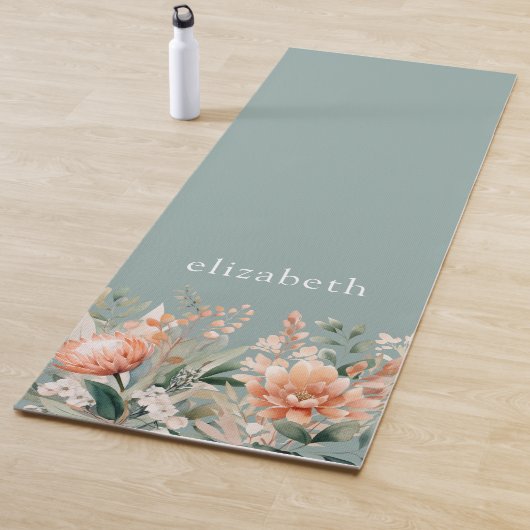 Perzik Sage Groene Boho Waterverf Bloemen Yogamat (In situ)