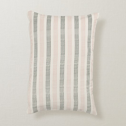 Perzik Sage Groene Minimalistische Streep Boho Accent Kussen (Achterkant (Verticaal))