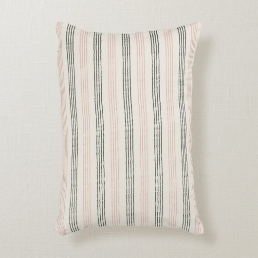 Perzik Sage Groene Minimalistische Streep Boho Accent Kussen (Voorkant(Verticaal))