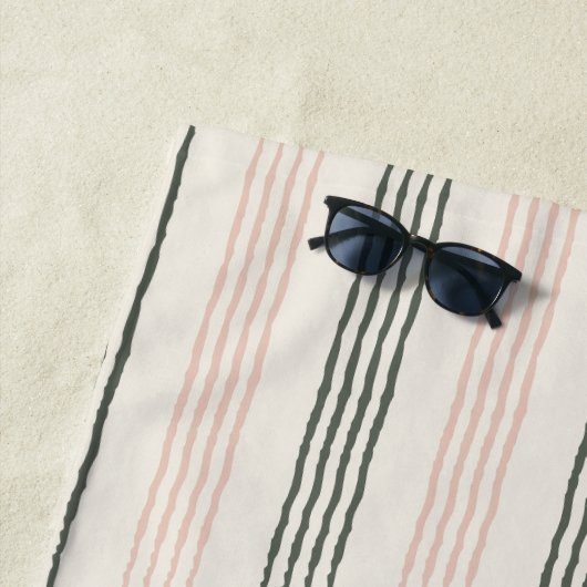 Perzik Sage Moderne Minimalistische Streep Boho Strandlaken (In situ)