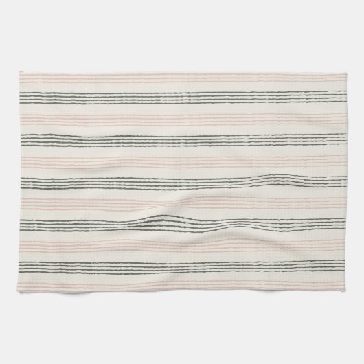 Perzik Sage Moderne Minimalistische Streep Boho Theedoek (Horizontaal)