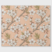 Perzik Sakura Takken Witte Bloem Botanisch Cadeaupapier (Vlak)