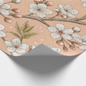 Perzik Sakura Takken Witte Bloem Botanisch Cadeaupapier (Hoek)