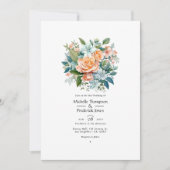 Perzik, salie en lichtblauw bloemenbruiloft kaart (Voorkant)