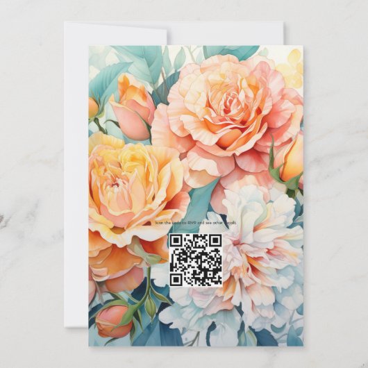 Perzik, salie en lichtblauw bloemenbruiloft kaart (Achterkant)