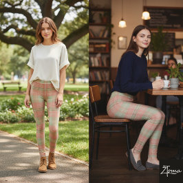Perzik Salie Gedempte Plaid Kleurblok Leggings