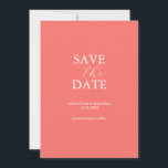 Perzik Save The Date Uitnodiging<br><div class="desc">Maak je verloving bekend met deze minimale save the date kaart. Deze kaart heeft een mix van klassieke en script typografie in het wit op een effen perzik achtergrond. Gebruik de sjabloonvelden om deze kaart te personaliseren met je naam en trouwdatum. Pas zelfs de kleuren aan om ze aan te...</div>