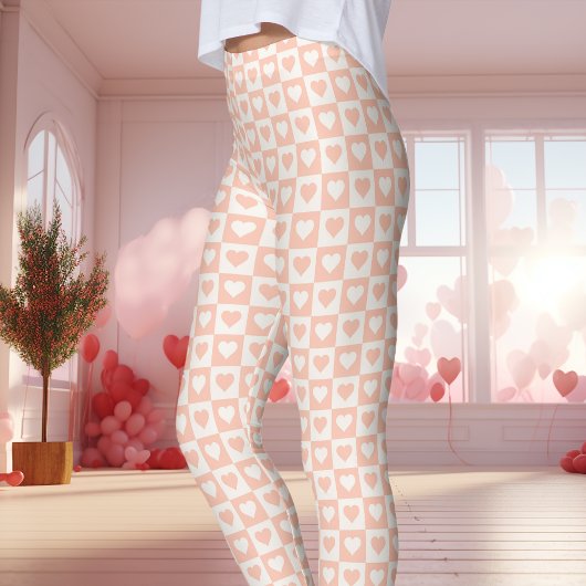 Perzik Schakelpaneel Hart Valentijnsdag Leggings