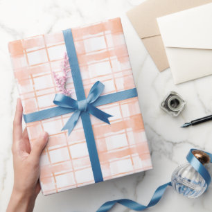 Perzik Schotse Strepen Verjaardag Cadeaupapier