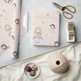Perzik Sfeer Meisjes Bloemen Vleugels Toverstaf Vl Cadeaupapier