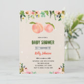 Perzik shower verjaardagsuitnodiging kaart (Staand voorkant)