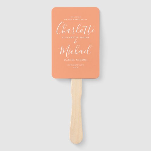 Perzik Signature Script Huwelijksprogramma Handwaaier (Voorkant)