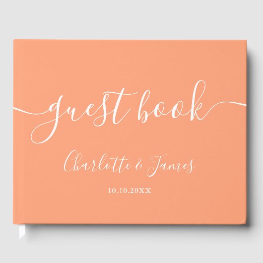 Perzik Signature Script Trouwen Gastenboek (Voorkant)