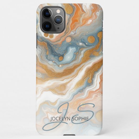 Perzik Sinaasappel Blauwgroen Blauw Goud Marmeren  iPhone Hoesje (Achterkant)