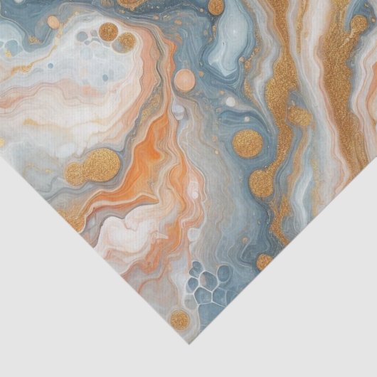 Perzik Sinaasappel Blauwgroen Blauw Wit Goud Marme Tissuepapier (Detail)