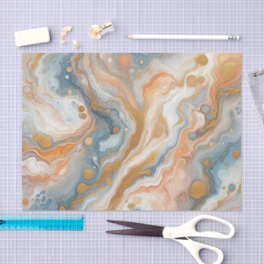 Perzik Sinaasappel Blauwgroen Blauw Wit Goud Marme Tissuepapier (Craft)