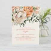 Perzik Sinaasappel Bloemen 25e Jubileum Kaart (Staand voorkant)