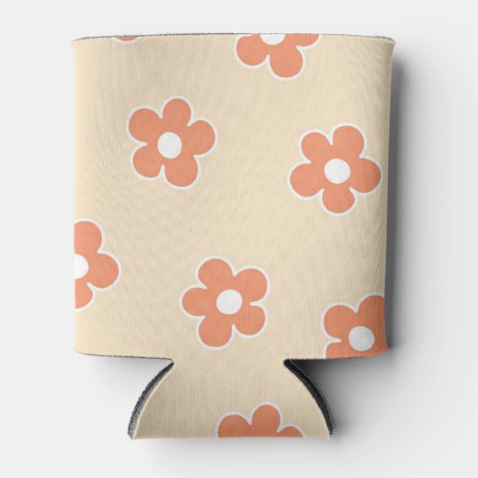 Perzik Sinaasappel Bloemen Retro Bloemen Sleeve vo Blikjeskoeler (Voorkant)